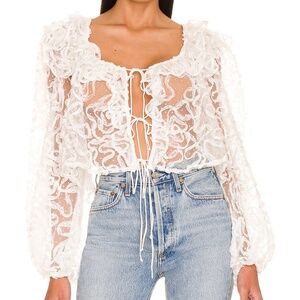 For Love And Lemons Tatiana White Lace Women Long Sleeve Top XS